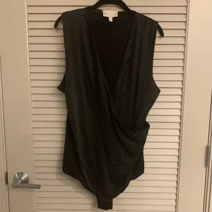 🍁 Bradamant Black Silk Wrap Sleeveless Bodysuit, Size XL thumbnail 6