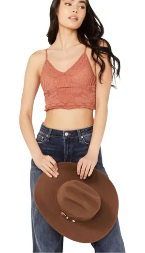 Fornia Floral Lace Bralette Crop Top Rust Copper Summer Western Boho S/M thumbnail 1
