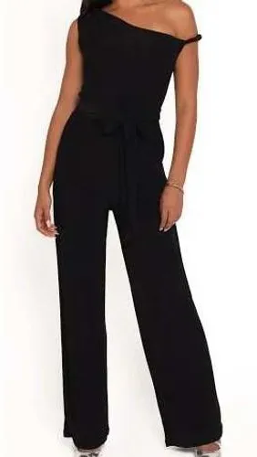 Petal + Pup Jumpsuit Womens Medium Black One Shoulder Shimmer Wide Leg JS5065 thumbnail 1