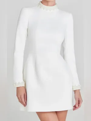 NEW Nadine Merabi White Audrina Athena Beaded Long Sleeve Minidress Sz 6 thumbnail 3