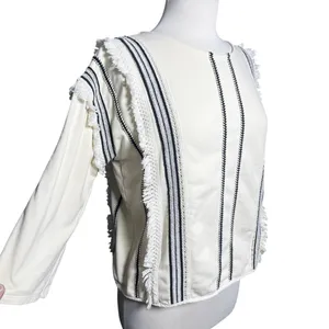 ANTHROPOLOGIE ERI + ALI Women’s Boho Santillana Fringed Cream Top thumbnail 5