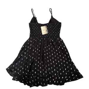 Lily Rose Black Silver‎ Metallic Leaf Print Smocked Bodice Mini Dress Women's M thumbnail 5