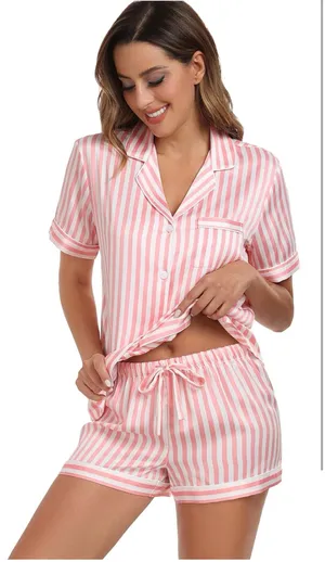 Satin Stripped Pajamas Pink thumbnail 3