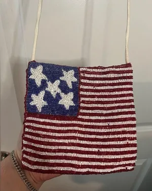 Vintage Unbranded Beaded American Flag All-American Core Chic Crossbody Bag thumbnail 5