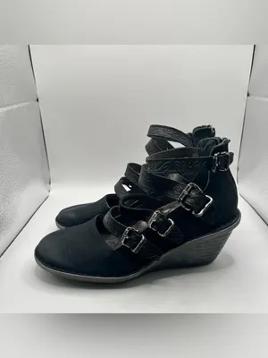 OTBT Mary Jane Biker Wedge black size 7 buckle distressed EUC thumbnail 4