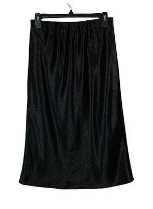 Heartloom Black Satin‎ Midi Skirt Elastic Waist Minimalist Chic Trendy Small thumbnail 1