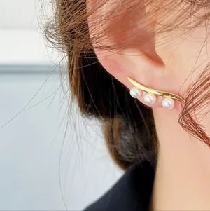 Boutique NEW‎ 2 in 1, 18k Gold Tassel Adjustable Pearl Earrings thumbnail 4