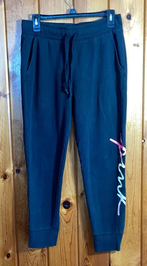PINK Victoria's Secret Black Joggers with Pink Logo Size medium causal women's thumbnail 1