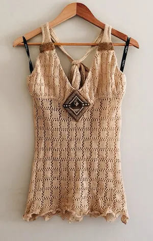 Y2K Baby Phat Vintage Crochet Knit Beaded Halter Top Women’s Large thumbnail 1