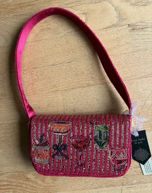 Beaded Pink Cocktail Motif Shoulder Bag thumbnail 1