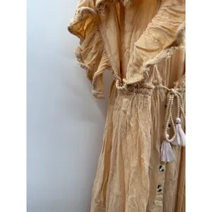 Free People Will‎ Wait For You Dress Women's Medium Natural Boho Ruffle Festival thumbnail 8