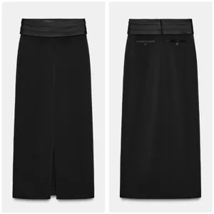 Zara Tuxedo Pencil Skirt Medium Black Satin Cumber-bun Cocktail Office Siren thumbnail 2