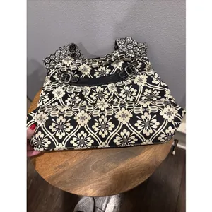 FOSSIL Vintage Women's Shoulder Bag Purse‎ ~HOBO~Black And Cream~Quilted~Floral thumbnail 5
