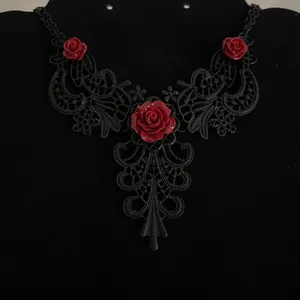 Elegant Black and Red Lace Necklace thumbnail 2