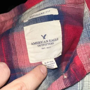 American Eagle red plaid western boyfriend S button down shirt thumbnail 3