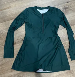 Dark Green Long Sleeve swim dress - forest green with shorts thumbnail 1