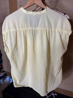 Old Navy Butter Yellow Button Front Tie Sleeve Blouse XL Cotton Modal thumbnail 7