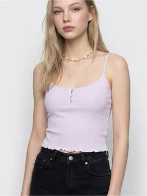 American Eagle Lavender Ribbed Henley Cami Crop Top Womens Small Y2K Style Shirt thumbnail 1
