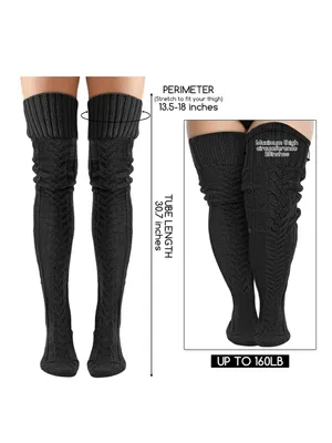 🖤Black Extra Long Cable Knit Thigh High Boot Socks🖤 Black thumbnail 4