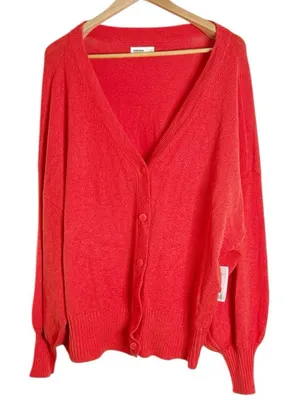 Sonoma Goods For Life Orange Red Lightweight Fuzzy Cardigan Size 2X thumbnail 1
