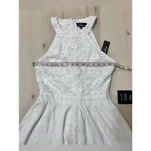 Lulus NWT Women Medium White Embroidered Lace Skater Mini Dress Coquette Chic thumbnail 5