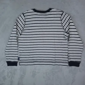 Crazy Horse Striped Waffle Knit Thermal Shirt Women Medium Navy Blue White thumbnail 3