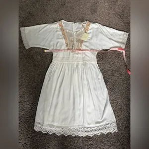 Ella Moon‎ White Embroidered Tassel Tie Boho Mini Dress Size S thumbnail 8