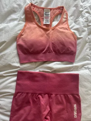 Gymshark Ombre Sports Bra and Leggings Set - Orange and Pink thumbnail 1
