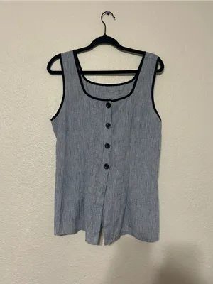 SheIn Blue Tank Top with Black Trim and Buttons thumbnail 2