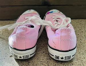 Converse women's pink size 6.5 in good condition In front of shoe picture of kids were painted thumbnail 3