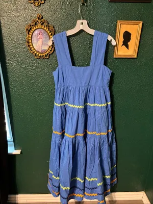 Anthropologie Midi Dress Small Helena Tiered Ric Rac Square Neck Boho Summer thumbnail 2