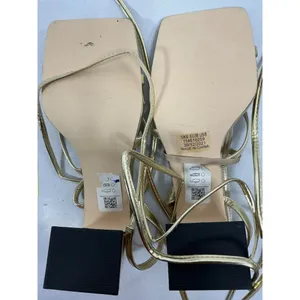 Womans Top Shop Strappy Sandal 8 Gold Square Open Toe Thong Ankle Tie Heel thumbnail 7