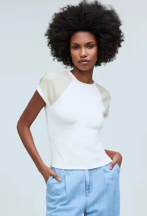 Madewell Raglan Sleeve Baby Tee Shirt Minimalist Basics Sporty Beige XXS NWT thumbnail 1