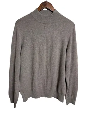 Vintage Charter Club 2-Ply 100% Cashmere Mock Neck Sweater Taupe Womans XL thumbnail 1
