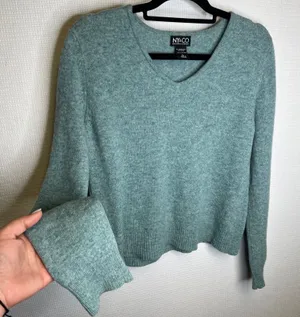 NY&CO Womens Sage Green Lambswool Blend V-Neck Pullover Sweater Large C233 thumbnail 1