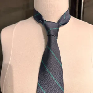 J Crew Silk Necktie Grey Green Tie Diagonal Stripe Preppy Career Wedding thumbnail 1