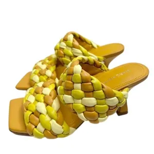 Marc Fisher Yellow Multi Braided Double Strap Square Toe Slide Sandals Size 7.5M thumbnail 2