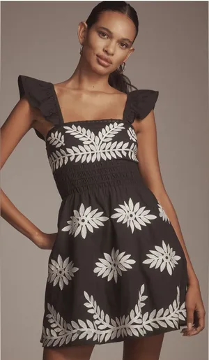 Anthropologie Ruffle Strap Embroidered Mini Dress thumbnail 1