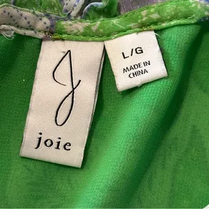 Joie Women’s L Green Pleat Femme Floral Cap Sleeve Ruffle Crew Neck Blouse Top thumbnail 4
