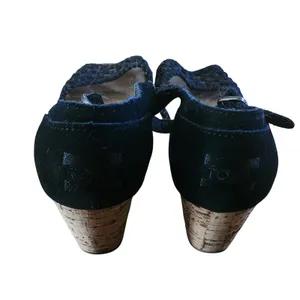 TOMS Womens Black Suede Woven Peep Toe Cork Wedge Ankle Strap Sandals‎ thumbnail 2