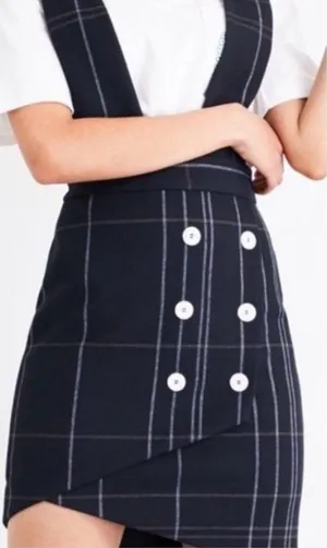 NWT Maje Jola Checked Pinafore Plaid Dress 36 Marine S Overalls Tartan Button thumbnail 1
