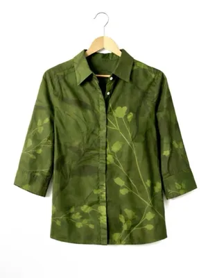 NWT Revolve x Perlavera Cindy Jacquard Khaki Printed Three Quarter Sleeve Shirt thumbnail 3