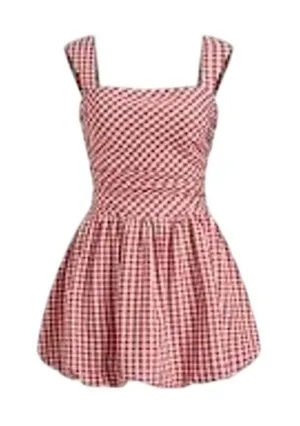 Cider‎ Red White Gingham Checkered Mini Dress Picnic Bubble Ruched NWT sz Small thumbnail 1
