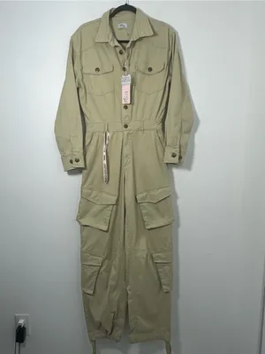 Oh Polly Blake Sage Twill Cargo Utility Jumpsuit Long Sleeve Sz 6 Wide Leg NEW thumbnail 2