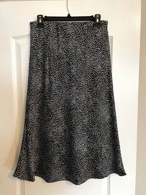 LOFT Polka Dot Midi Skirt Size M Black White Dalmatian Print A-Line High Waisted thumbnail 2