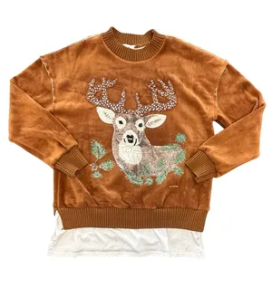 boutique bedazzled rhinestone buck westernchic mockneck layered hem velour top L thumbnail 1