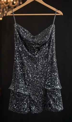 FLAP POCKET SEQUIN TUBE MINI DRESS Medium Silver thumbnail 1