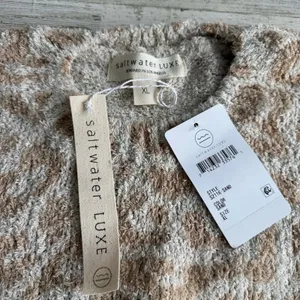 NWT Saltwater Luxe Animal Leopard Print Fuzzy Crew Neck Sweater XL Beige Tan‎ thumbnail 6