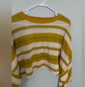 Urban Outfitters Out From Under Long Sleeve Top Crop Top Stripes Yellow Green Brown Size M thumbnail 3