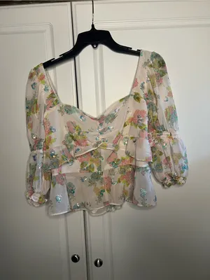 For Love & Lemons Paradis Floral Sequin Ruffle Blouse thumbnail 4
